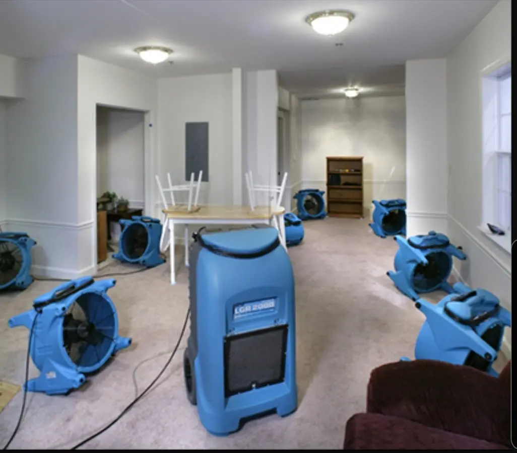 Air movers and dehumidifier setup for Water Damage Restoration in Bartonville